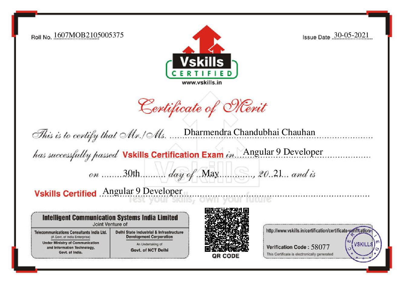 Certificate – Angular 9 Developer